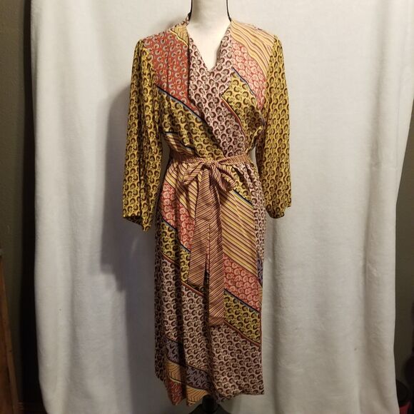 Cabi S Poet Kimono Jacket Belt Multicolor Patchwork  Print Boho Lagenlook Wrap - Picture 1 of 10